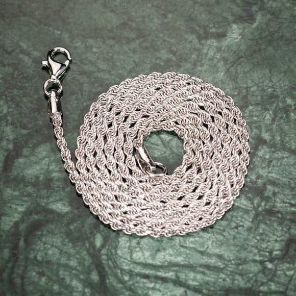 Real Jewelry: Solid .925 Sterling Silver Twisted Rope Chain  Solid White Gold Plated Heavy 925 Sterling Silver 2MM Twist Rope Chain Necklace